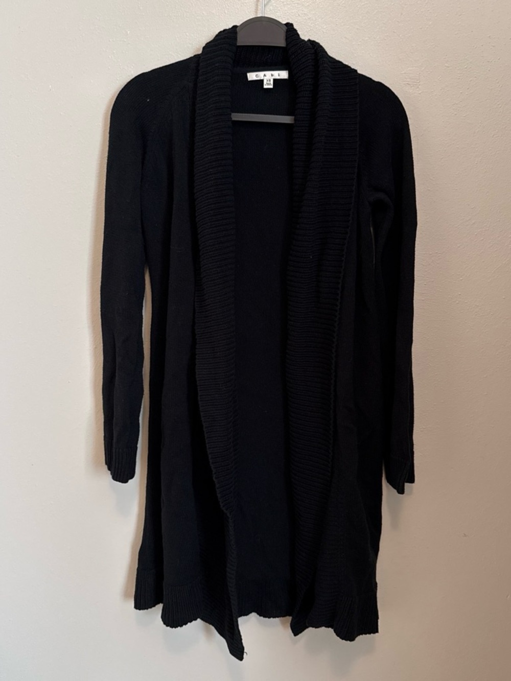 CAbi Black Open-Front Shawl Collar Cardigan